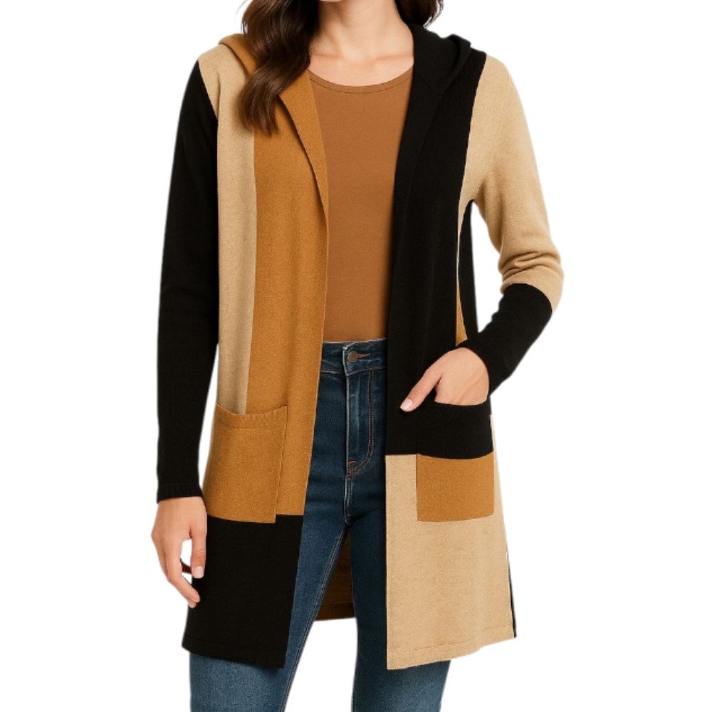 Cynthia Rowley Colorblock Hooded Cardigan Sweater Size Medium